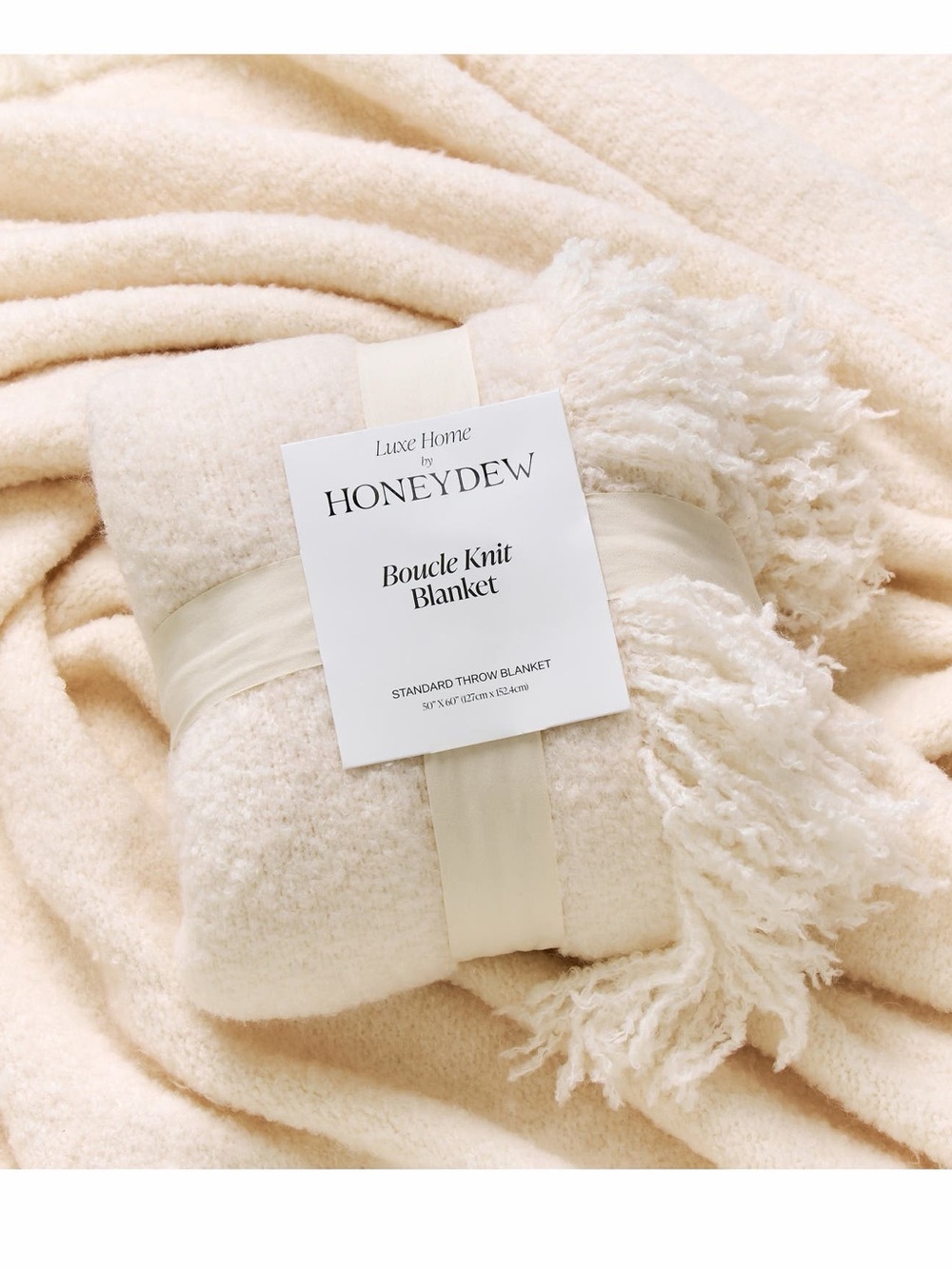 Honeydew Bouclé Knit Throw Blanket in ivory